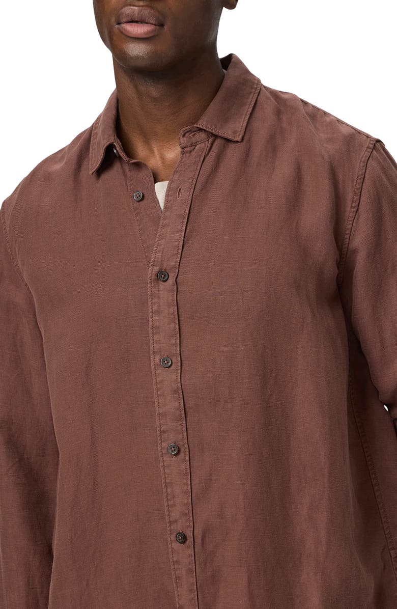 PAIGE Peters Linen Blend Button-Up Shirt, Alternate, color, Vintage Midnight Bordeaux