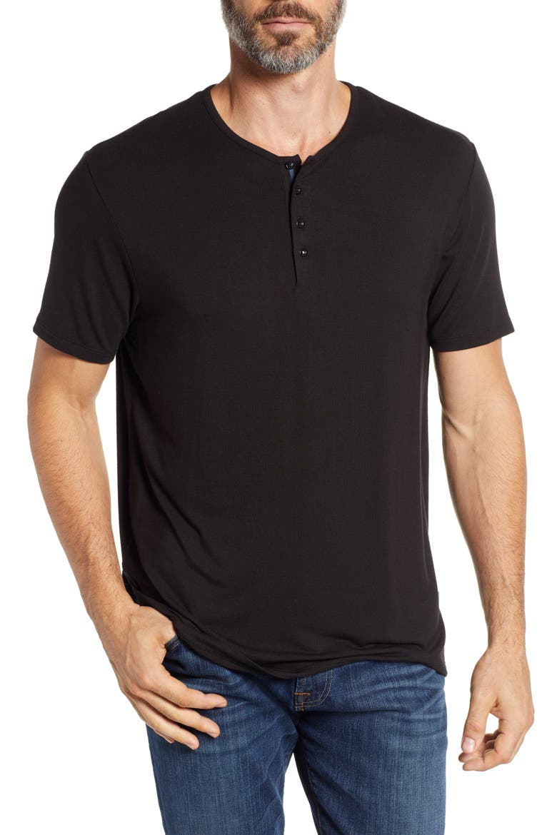 Short Sleeve Stretch Modal Henley, Main, color, BLACK