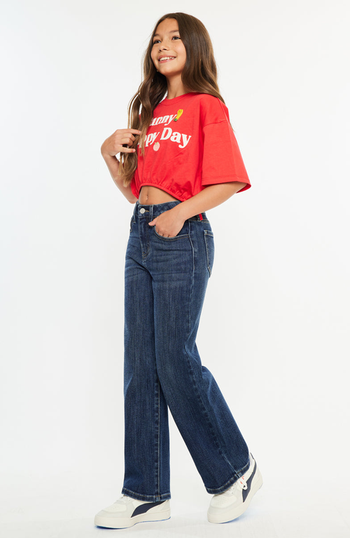 Kancan Andy High Rise Wide Leg Jeans In Blue