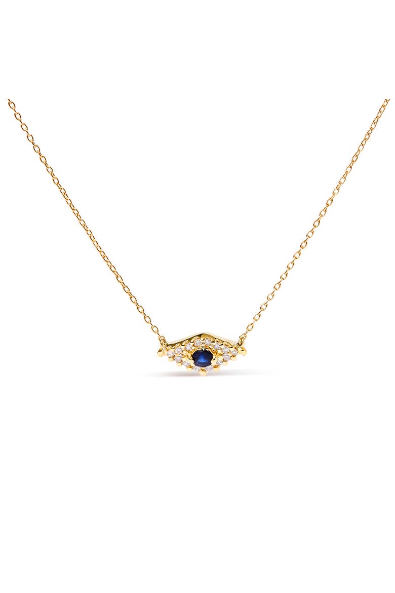 10K Gold Sapphire and Diamond Accented Evil Eye Pendant Necklace, Main, color, Yellow