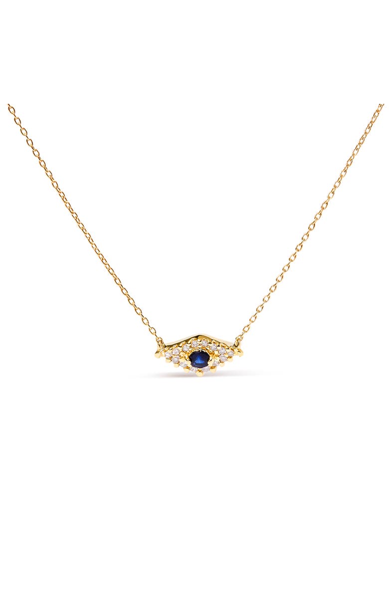 Haus of Brilliance 10K Gold Sapphire and Diamond Accented Evil Eye Pendant Necklace, Main, color, Yellow