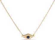 Haus of Brilliance 10K Gold Sapphire and Diamond Accented Evil Eye Pendant Necklace