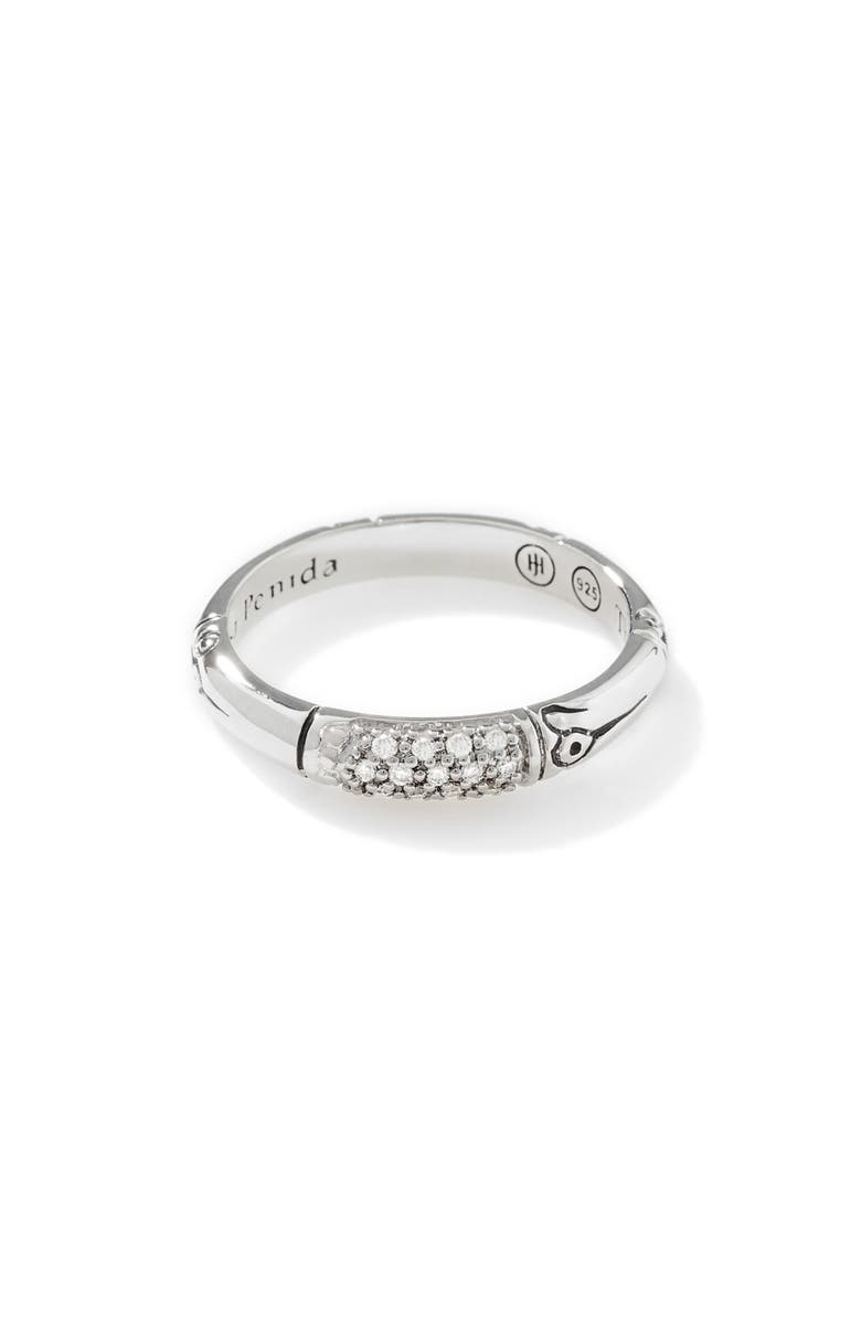 John Hardy Nusa Penida Silver Pavé Diamond Slim Ring, Alternate, color, Silver