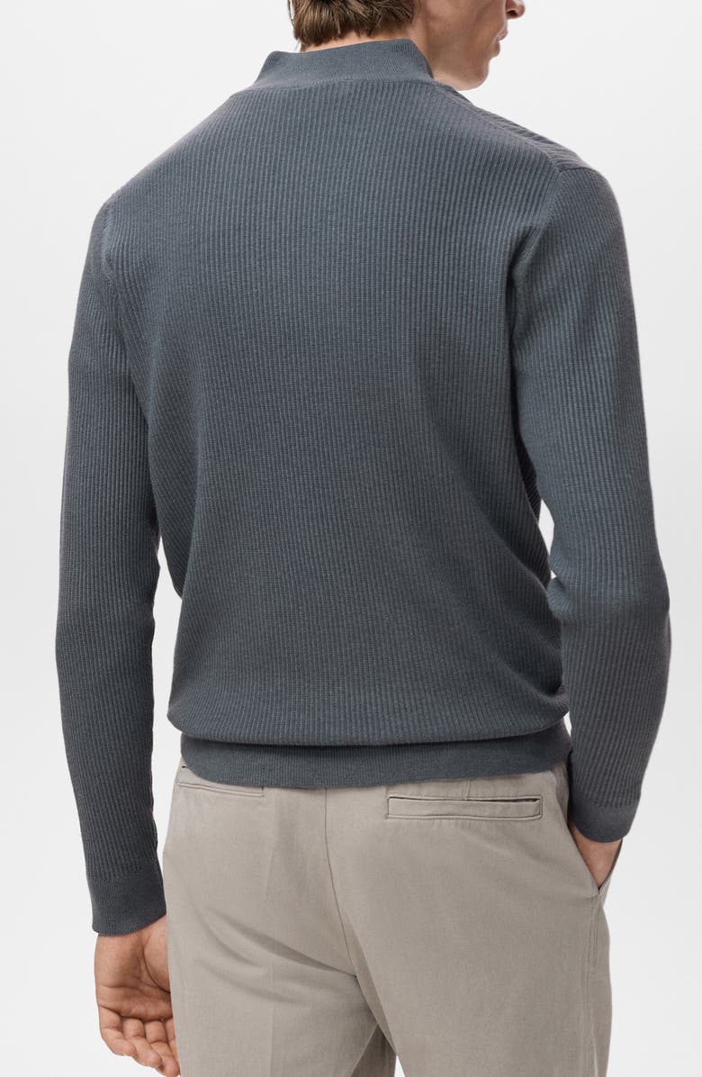MANGO Rib Quarter Zip Sweater, Alternate, color, Dark Grey