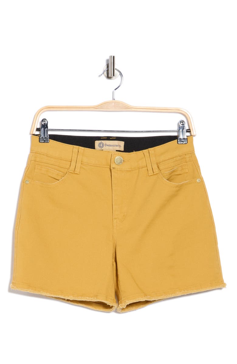 Democracy High Waist Fray Hem Denim Shorts, Alternate, color, Citrine