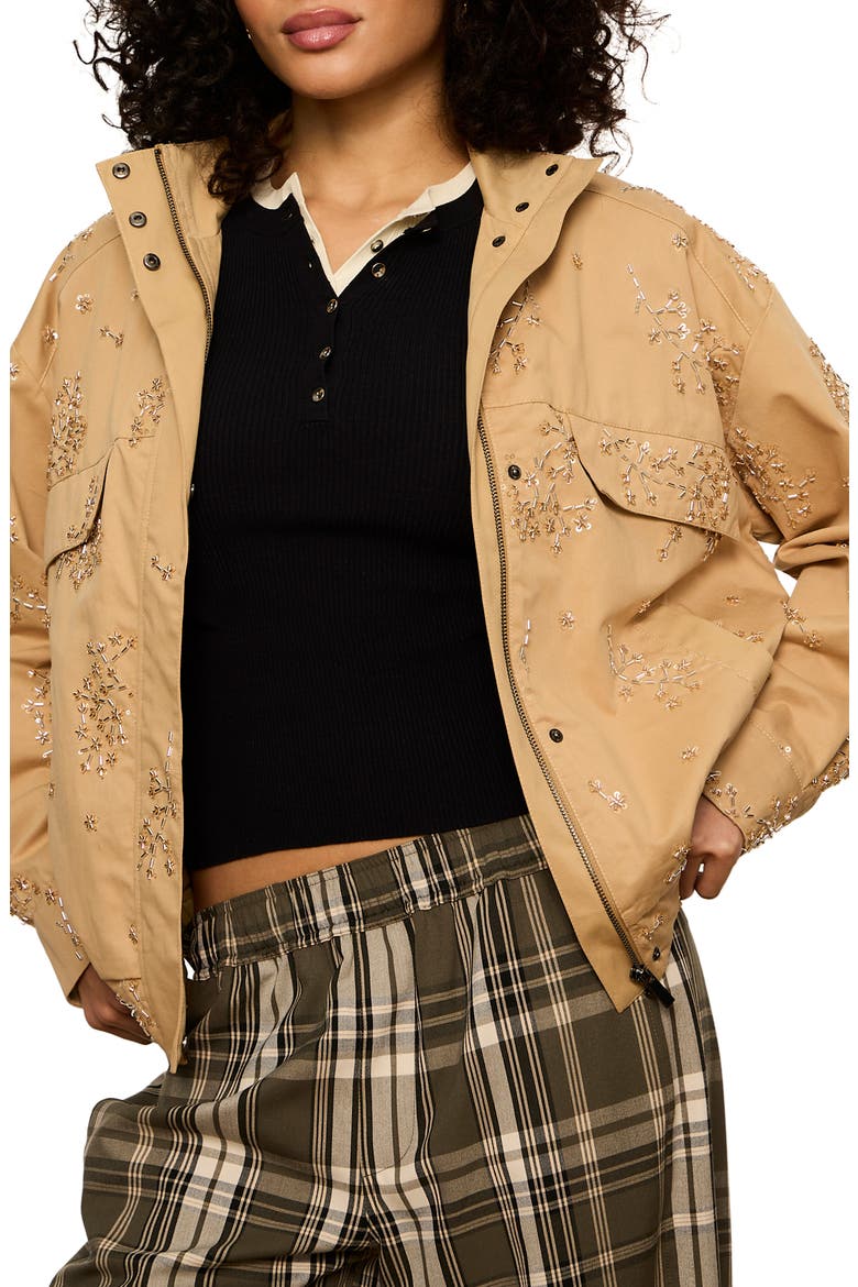 Limelight Bead Detail Cotton Surplus Jacket, Alternate, color, SPARKLE MOTION BEIGE