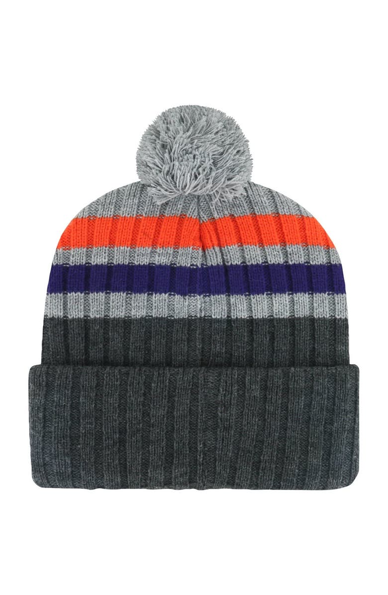 '47 Men's '47 Charcoal Clemson Tigers Stack Striped Cuffed Knit Hat with Pom, Alternate, color, Charcoal