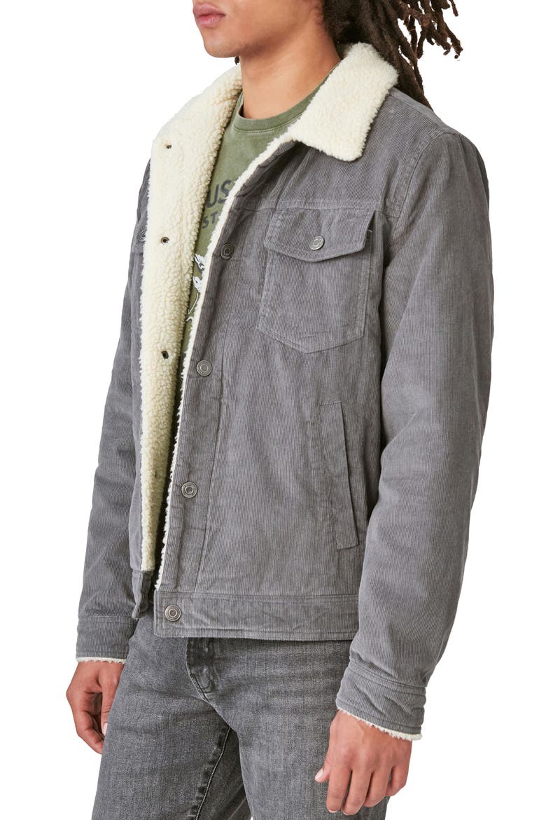 Faux Shearling Lined Corduroy Trucker Jacket, Alternate, color, GREY