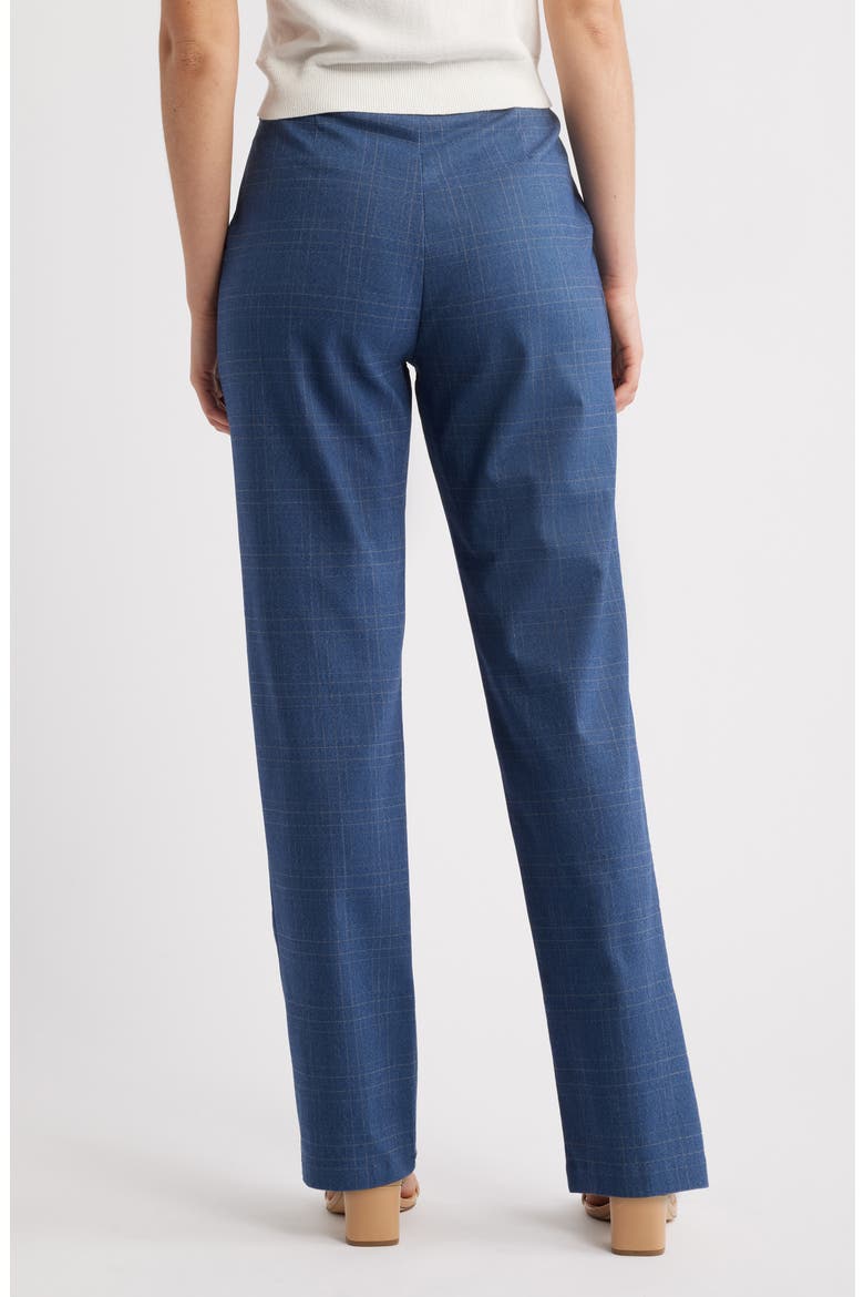 Pintuck Plaid Wide Leg Pull-On Pants, Alternate, color, MEDIUM WASH