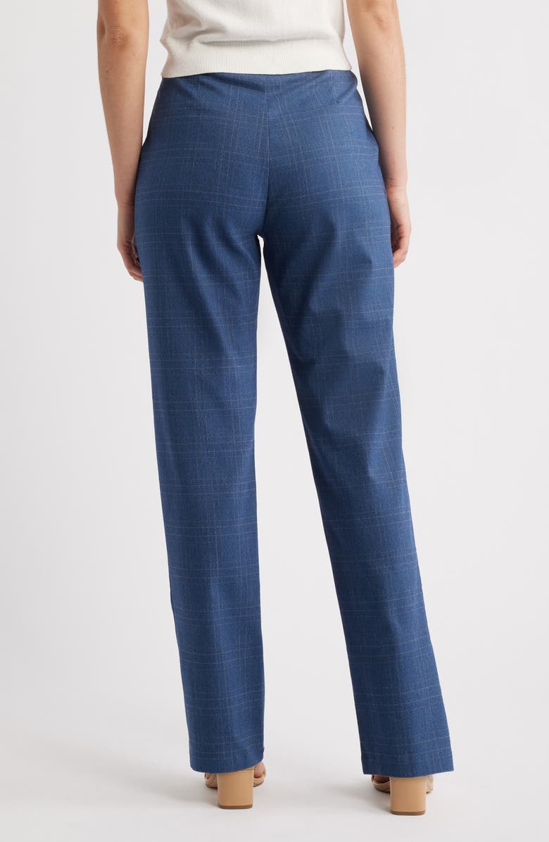 Hue Pintuck Plaid Wide Leg Pull-On Pants, Alternate, color, Medium Wash