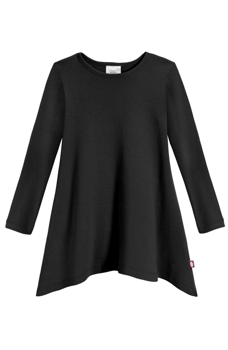 CITY THREADS Girls Long Sleeve Cotton Soft Jersey Shark Bite Tunic, Main, color, Black