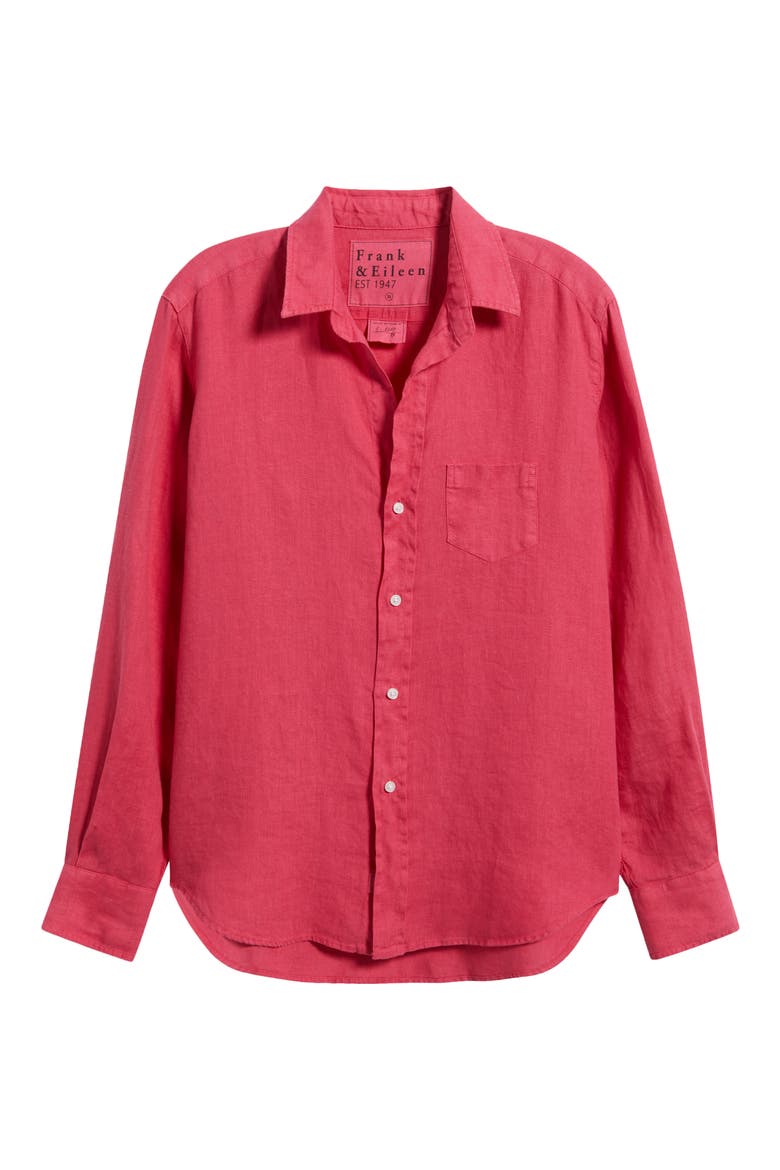 Relaxed Linen Button-Up Shirt, Alternate, color, RASPBERRY