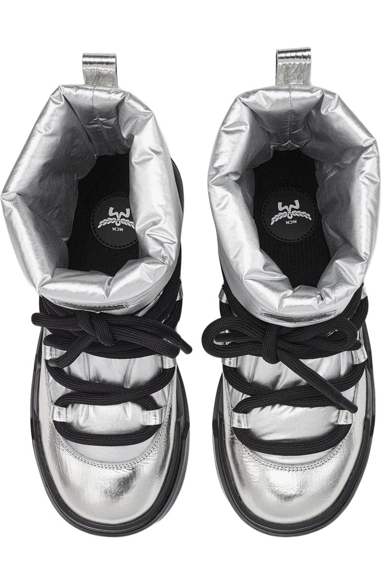 MCM Skyward Ankle Boots in Metallic Calf Leather, Alternate, color, Silver