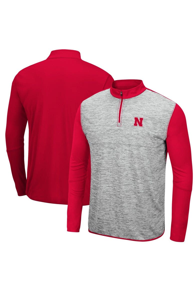 Men's Colosseum Heathered Gray/Scarlet Nebraska Huskers Prospect Quarter-Zip Jacket, Main, color, Heather Gray