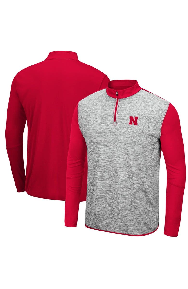 COLOSSEUM Men's Colosseum Heathered Gray/Scarlet Nebraska Huskers Prospect Quarter-Zip Jacket, Main, color,
