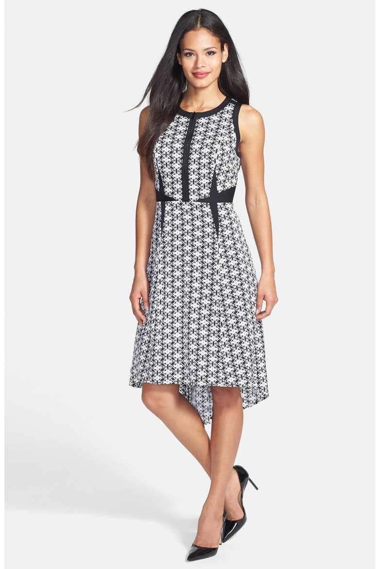 Print High/Low Stretch Silk Dress, Main, color, BLACK- ROCCIAN PRINT