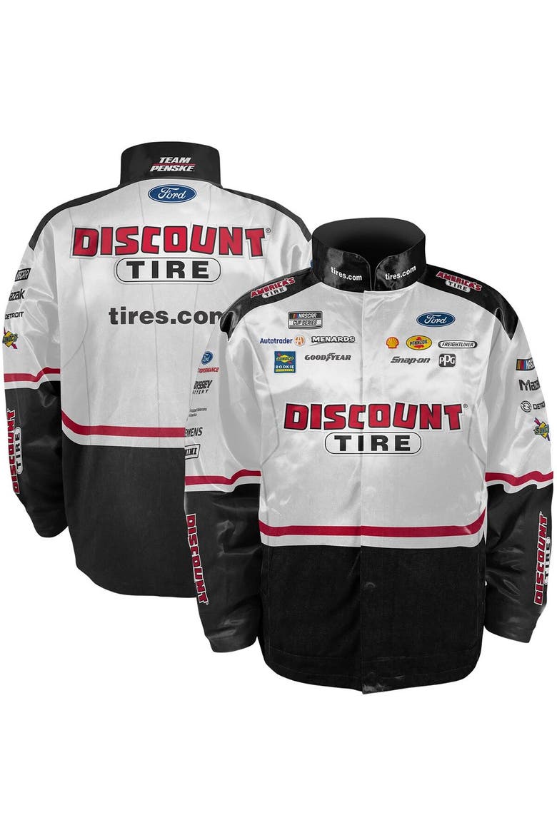 Men's Team Penske White/Black Austin Cindric Discount Tire Nylon Uniform Full-Snap Jacket, Main, color, White