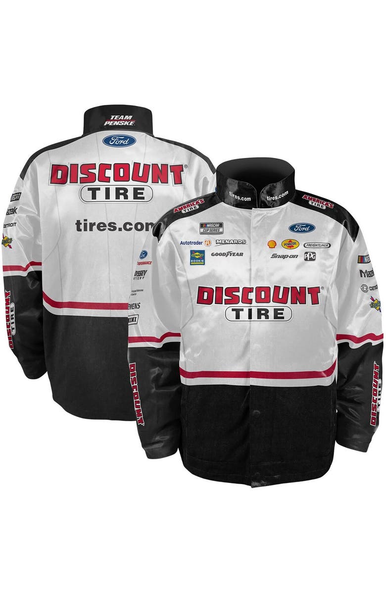 TEAM PENSKE Men's Team Penske White/Black Austin Cindric Discount Tire Nylon Uniform Full-Snap Jacket, Main, color,