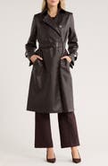 MAX STUDIO Faux Leather Long Trench Coat
