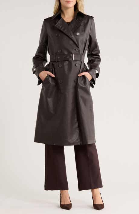 MAX STUDIO Faux Leather Long Trench Coat