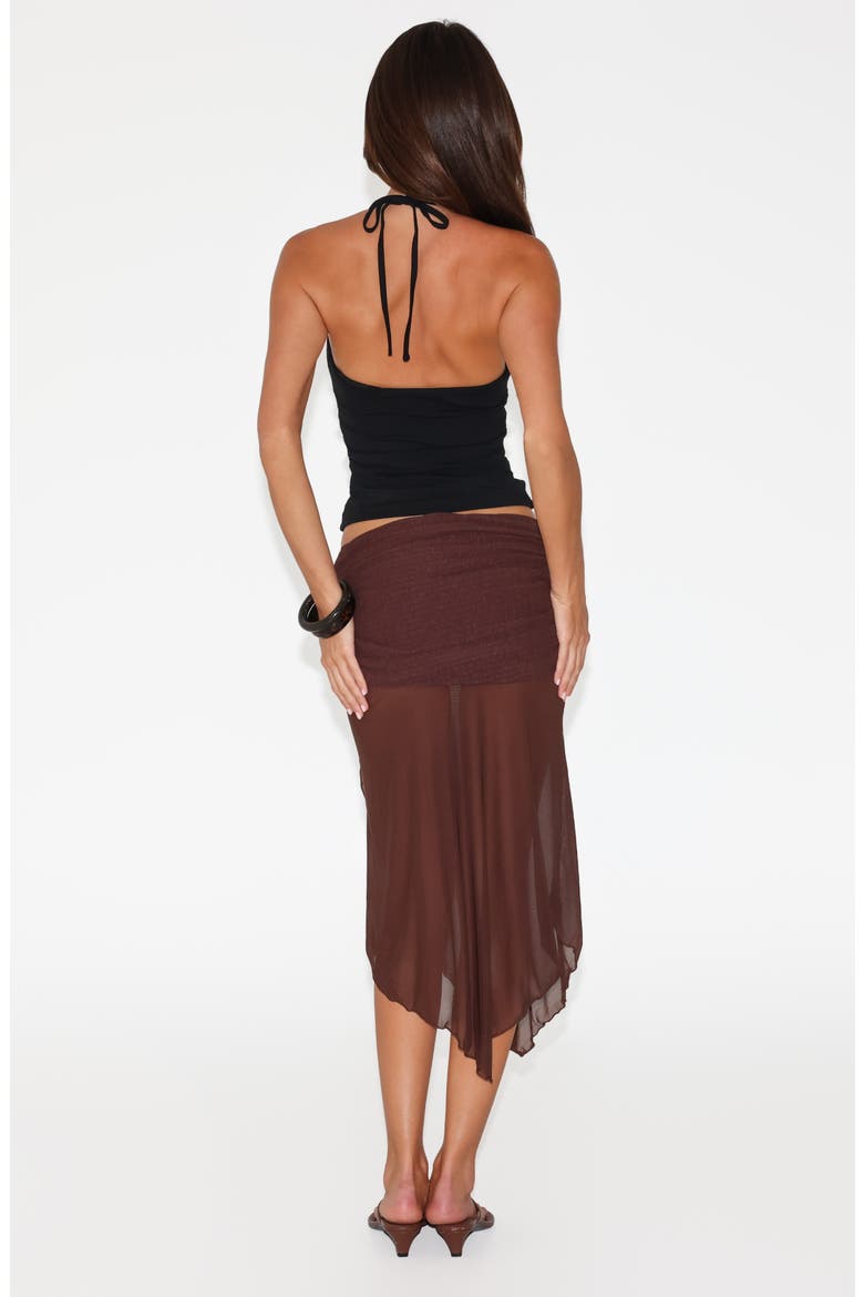 Zinnia Mixed Media Asymmetric Skirt, Alternate, color, CHOCOLATE