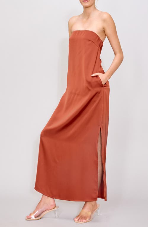 Melloday Strapless Satin Midi Dress In Rust