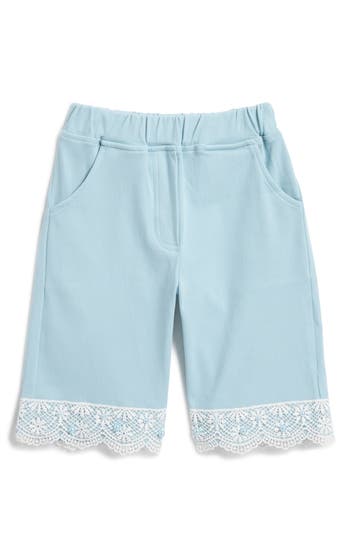 Shop Doe A Dear Kids' Lace Trim Twill Wide Leg Pants In Blue