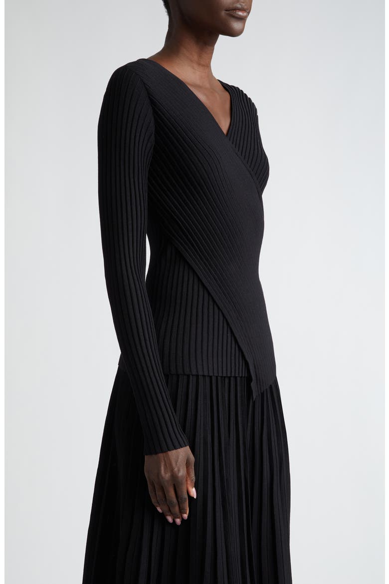 Wrap Front V-Neck Rib Sweater, Alternate, color, BLACK