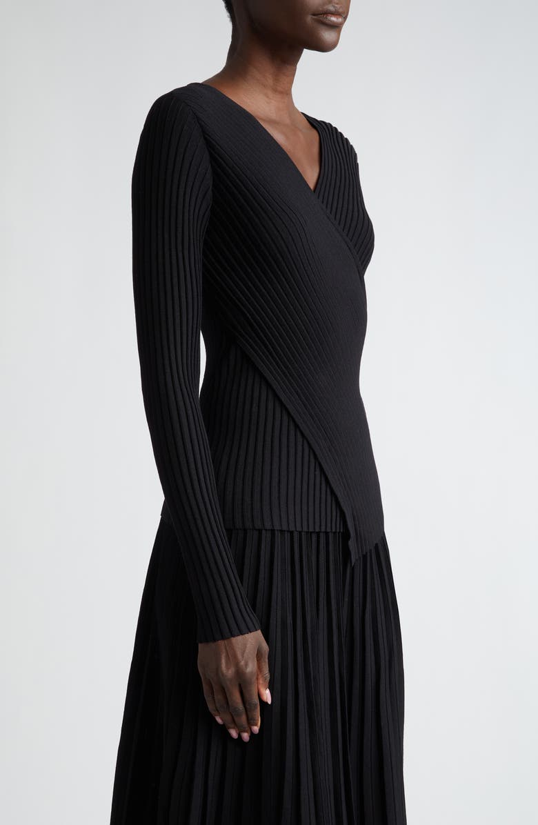 Lafayette 148 New York Wrap Front V-Neck Rib Sweater, Alternate, color,