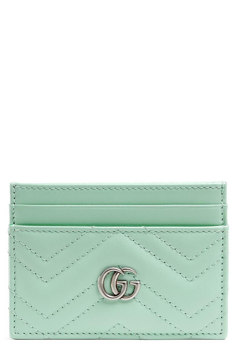 GG Quilted Leather Card Case, Main, color, WATER GREEN