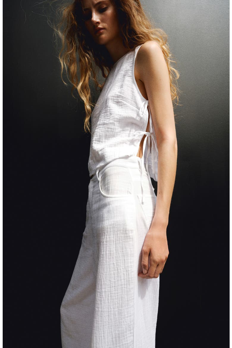 Cotton Double Gauze Straight Leg Pants, Alternate, color, WHITE
