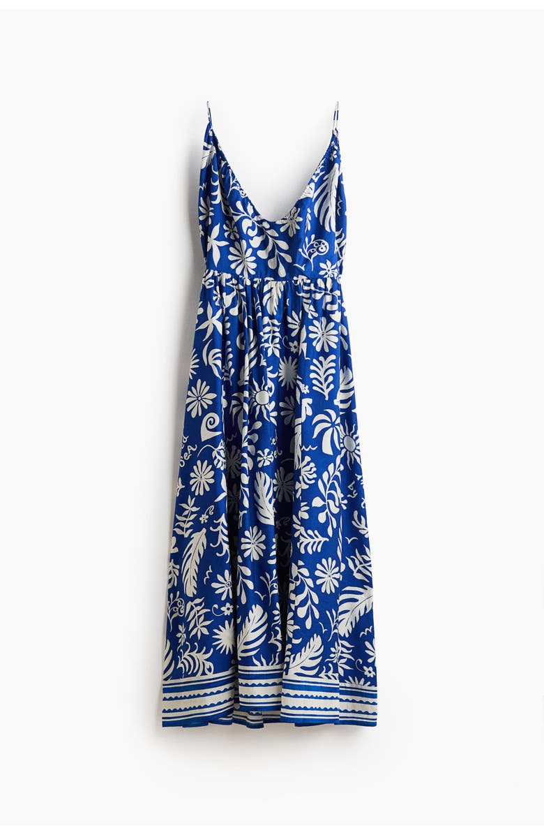 H&M Open-back Flared-skirt Dress, Main, color, Bright Blue/White