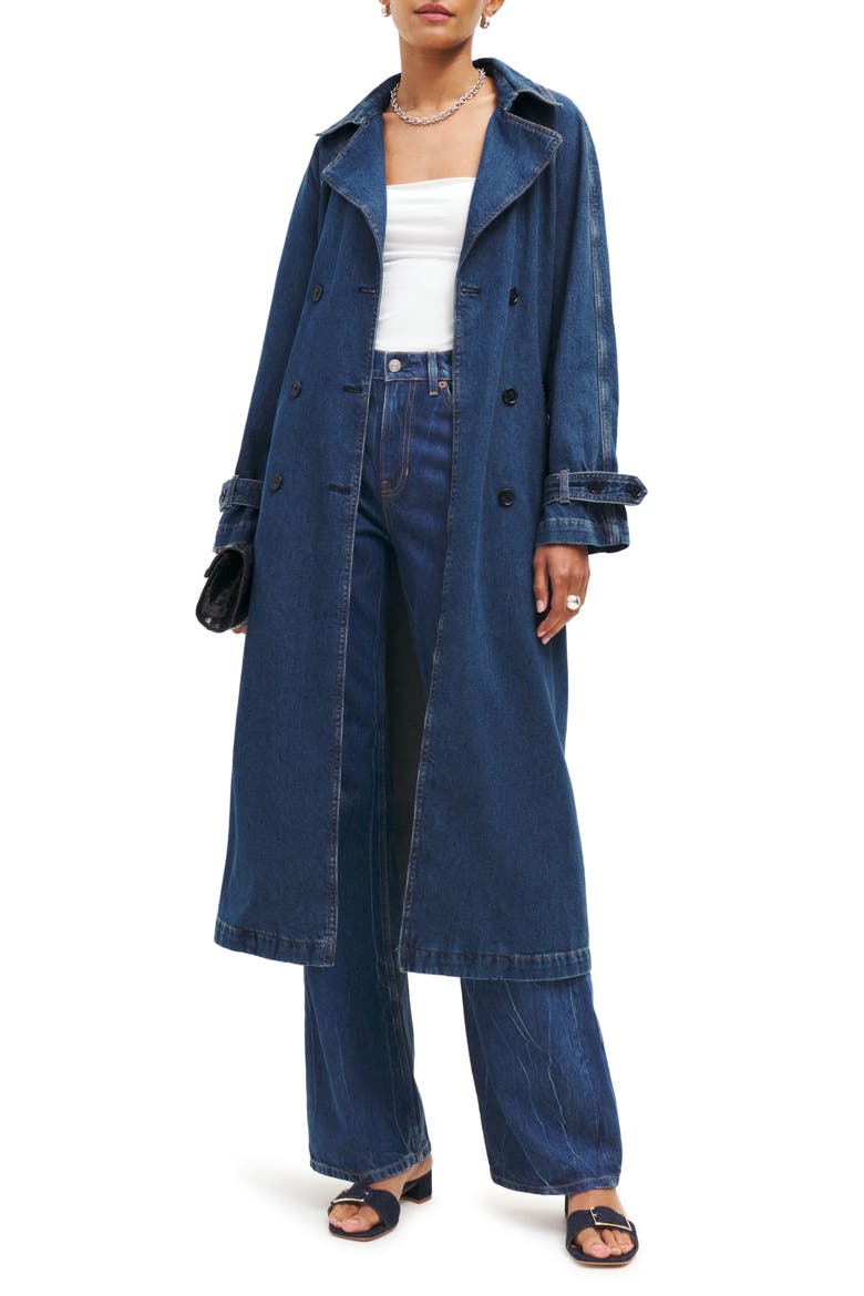 Hayes Belted Organic Cotton Denim Trench Coat, Main, color, ESTES