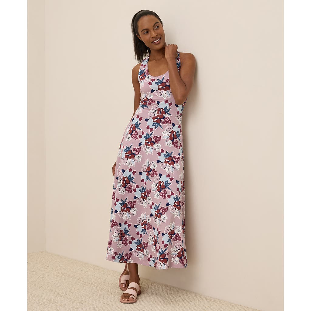 Pact Organic Cotton Fit & Flare Open Back Maxi Dress In Pink