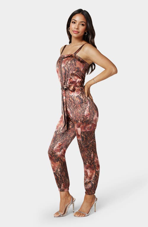 Bebe Zip Front Jogger Jumpsuit In Brown