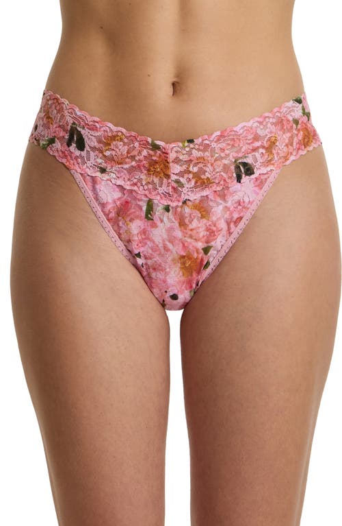 Hanky Panky Printed Signature Lace Original Rise Thong In Pink