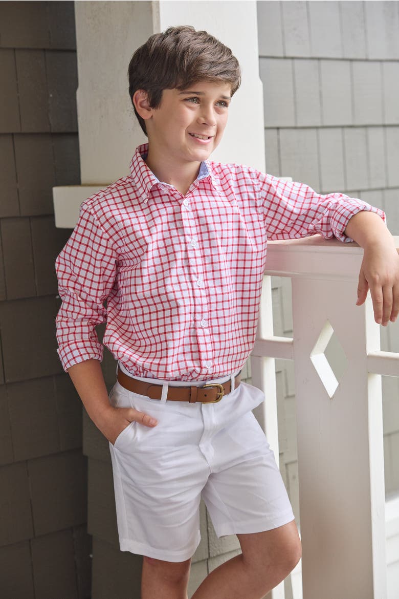 Kids' Plaid Button Down Shirt Blend, Alternate, color, Red Windowpane