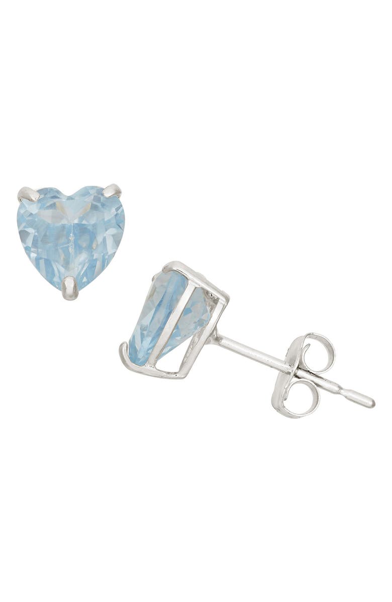 FZN 10K Gold Aquamarine Heart Stud Earrings, Main, color, White Gold/ Aquamarine