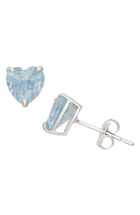 10K Gold Aquamarine Heart Stud Earrings
