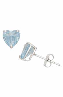 FZN 10K Gold Aquamarine Heart Stud Earrings