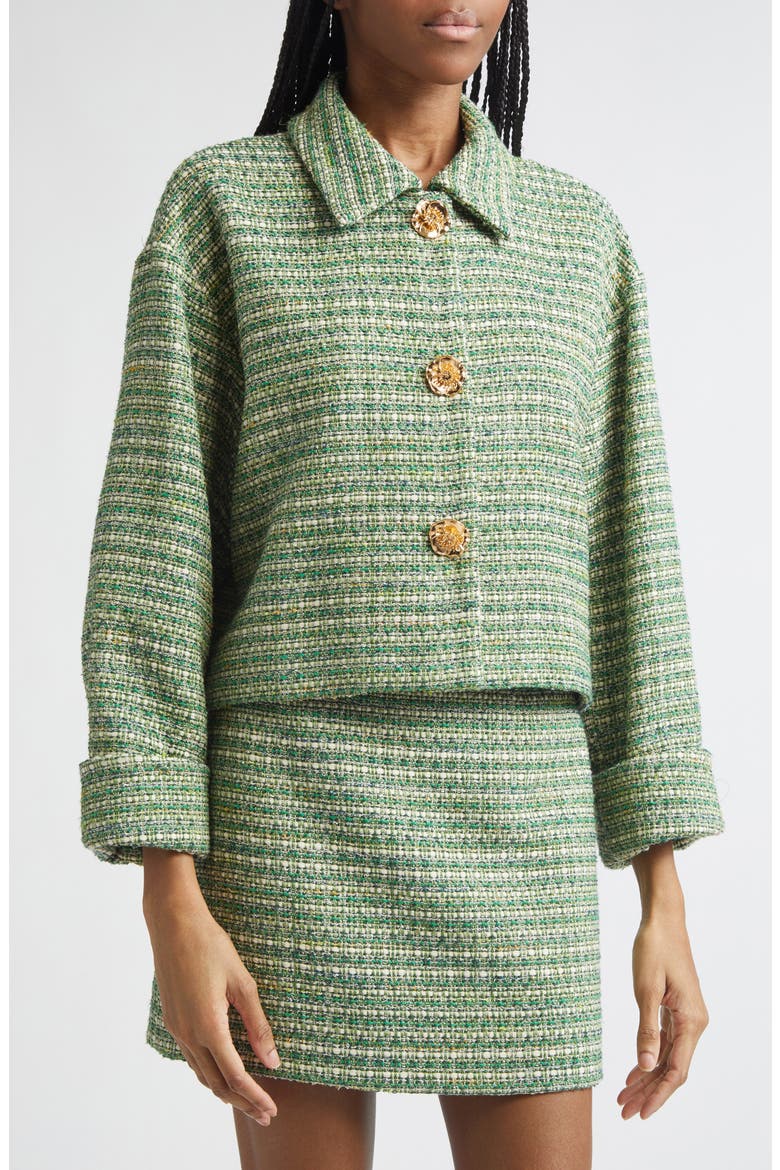 Metallic Tweed Crop Jacket, Alternate, color, GREEN MULTI