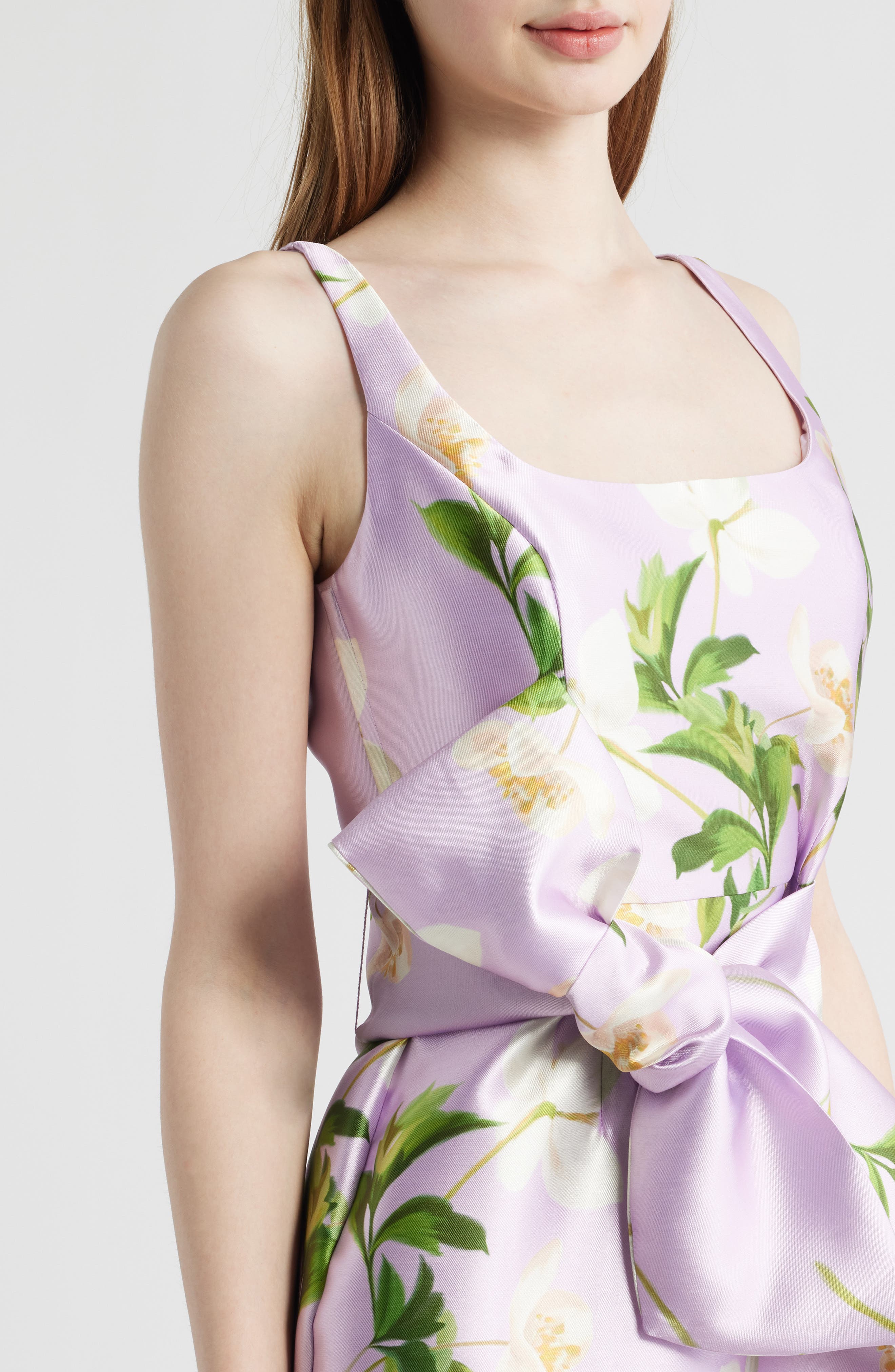 floral print satin midi dress Ruched floral-printed satin midi dress - black