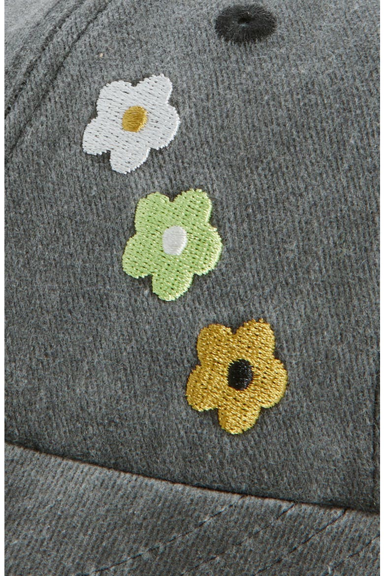 Kids' Embroidered Floral Denim Baseball Cap, Alternate, color, BLACK