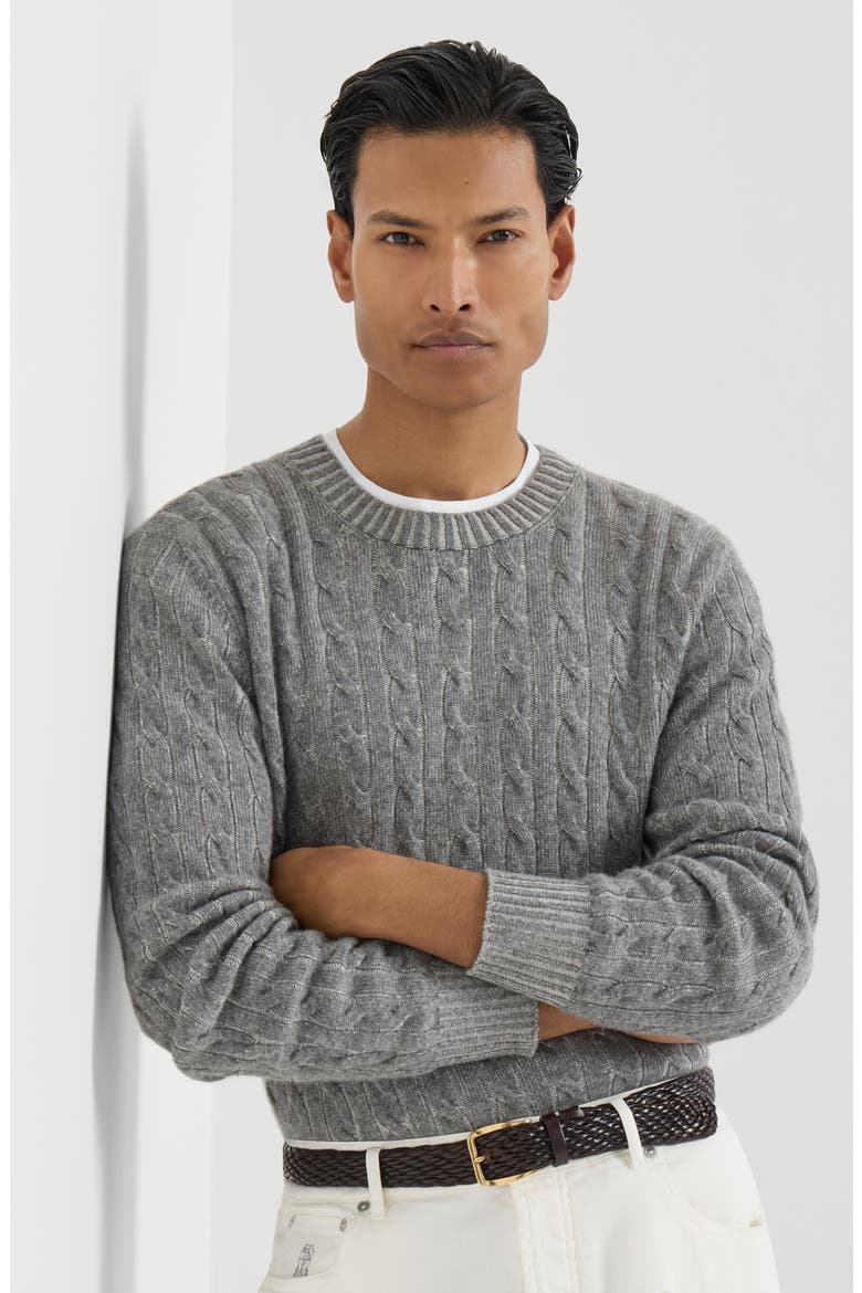 Cashmere vanisé cable knit sweater, Alternate, color, Dark Grey