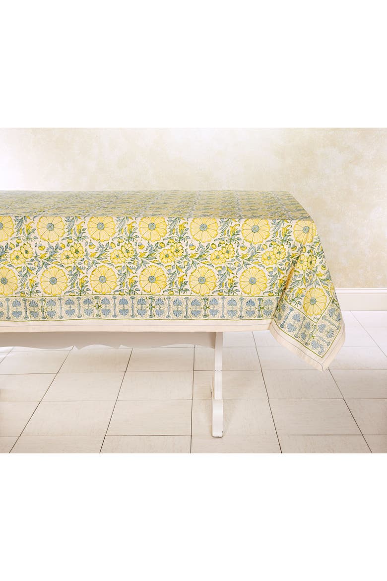 Hand Block Printed Tablecloth - 60" x 60", Alternate, color, Bloom Wheat