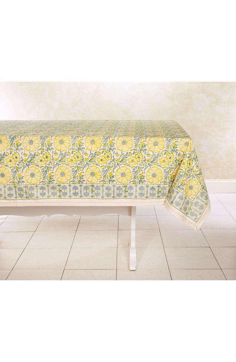 Sustainable Threads Hand Block Printed Tablecloth - 60" x 60", Alternate, color, Bloom Wheat