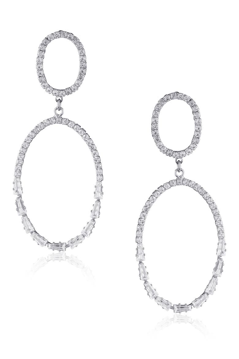 Pave Baguette CZ Double Oval Drop Earrings, Main, color, CLEAR/SILVER