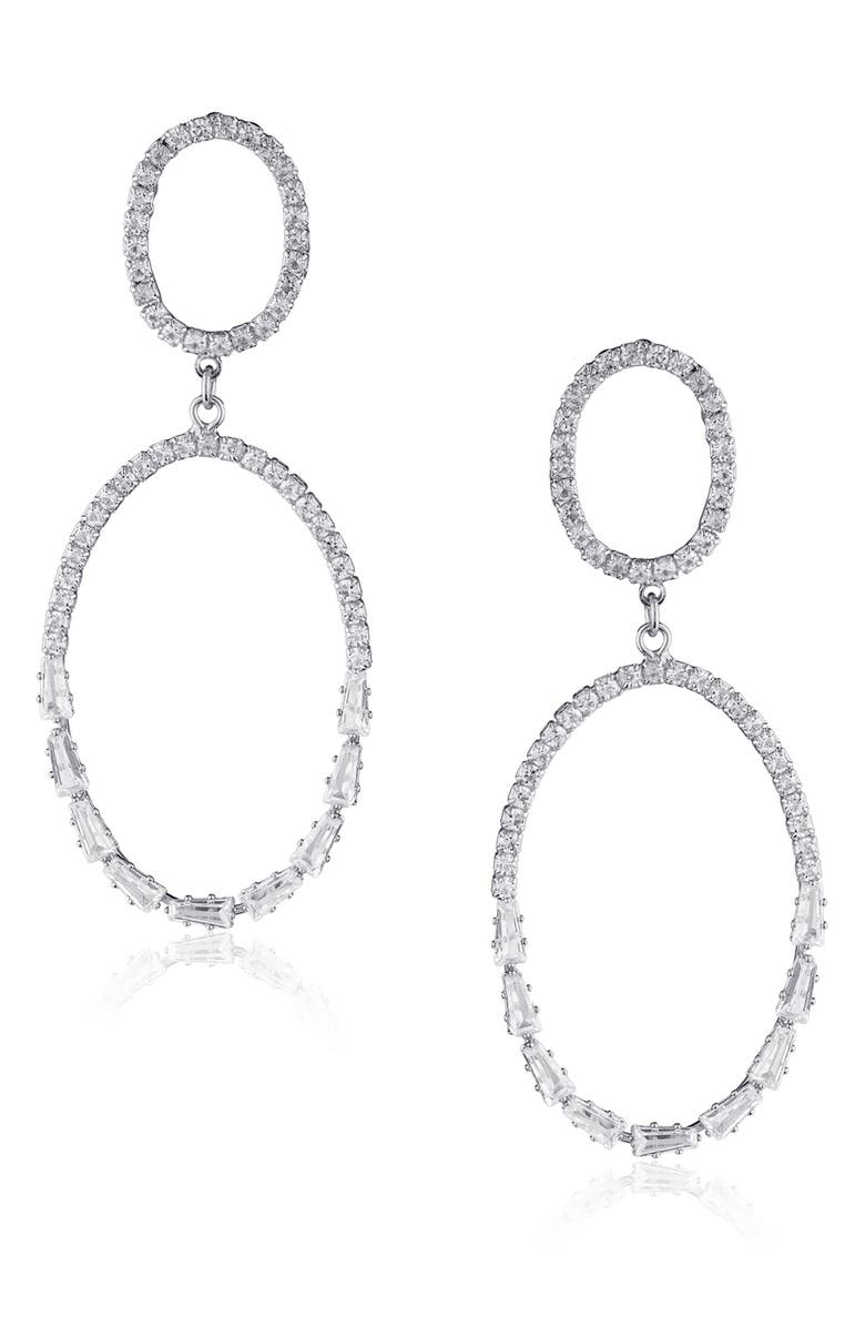 CZ by Kenneth Jay Lane Pave Baguette CZ Double Oval Drop Earrings, Main, color, 