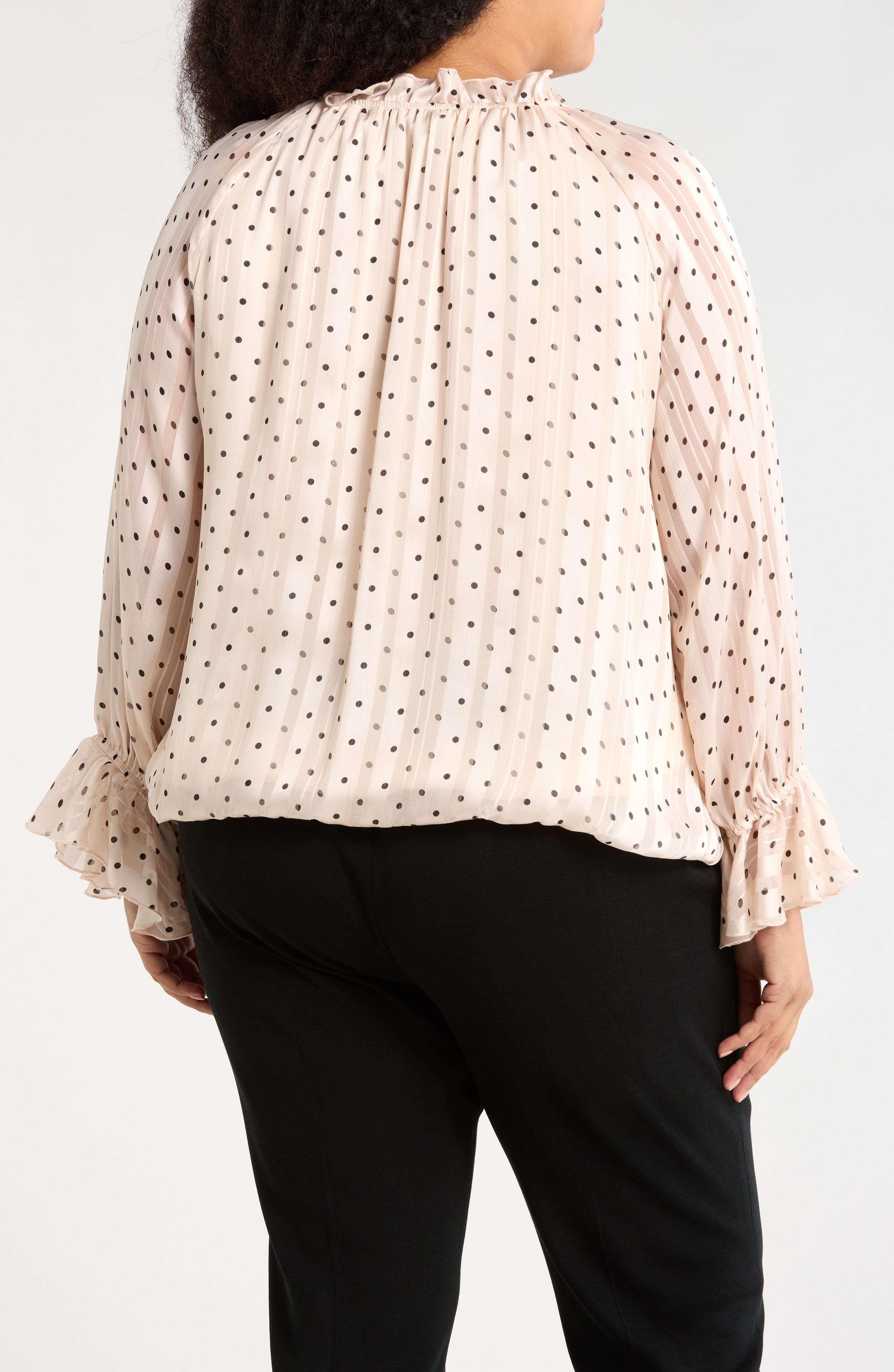 Polka Dot Tie Keyhole Long Sleeve Top - image 4
