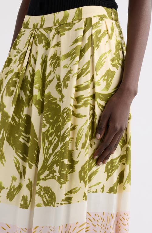 Dries Van Noten Womens Khaki Abstract-print Pleated Woven Maxi Skirt